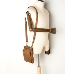 Cool Khaki Leather Mens Casual Waist Bag Belt Pouch Mini Messenger Bags Side Bag for Men - iwalletsmen