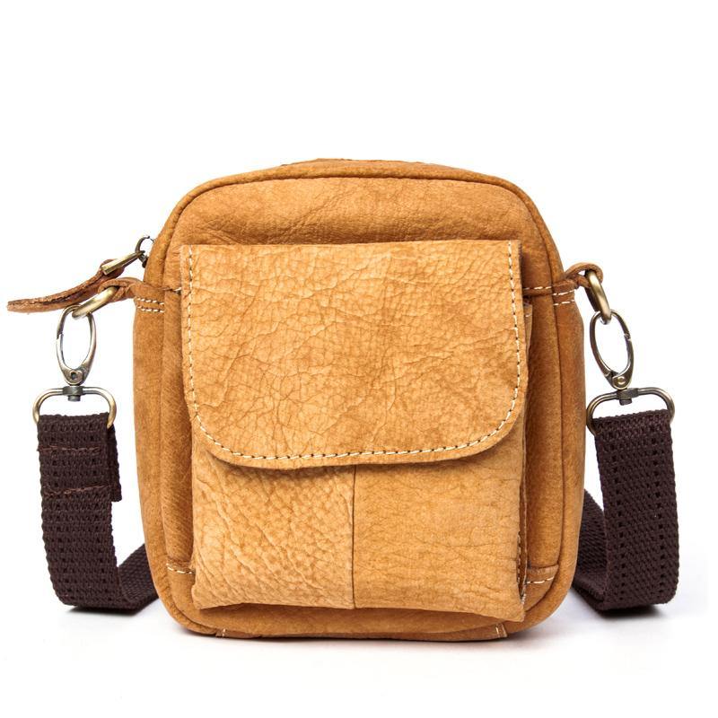 Khaki Leather Mens Cool Mini Messenger Bag Courier Bag Belt Pouch Waist Bag for men - iwalletsmen