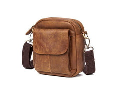 Khaki Leather Mens Cool Mini Messenger Bag Courier Bag Belt Pouch Waist Bag for men - iwalletsmen