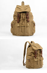 Khaki Canvas Mens Large 15'' Hiking Backpack Travel Backpack College Bag Computer Backpack for Men - iwalletsmen