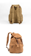 Khaki Canvas Mens Large 15'' Hiking Backpack Travel Backpack College Bag Computer Backpack for Men - iwalletsmen