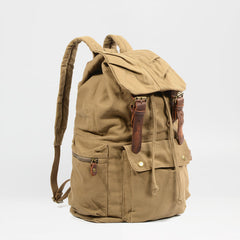 Khaki Canvas Mens Large 15'' Hiking Backpack Travel Backpack College Bag Computer Backpack for Men - iwalletsmen