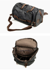 Khaki Waxed Canvas Mens Waterproof Dark Gray Large Hiking Backpack Travel Backpack Barrel Bag for Men - iwalletsmen