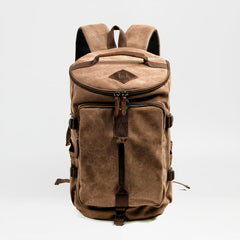 Khaki Waxed Canvas Mens Waterproof Dark Gray Large Hiking Backpack Travel Backpack Barrel Bag for Men - iwalletsmen