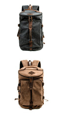 Khaki Waxed Canvas Mens Waterproof Dark Gray Large Hiking Backpack Travel Backpack Barrel Bag for Men - iwalletsmen