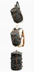 Khaki Waxed Canvas Mens Waterproof Dark Gray Large Hiking Backpack Travel Backpack Barrel Bag for Men - iwalletsmen