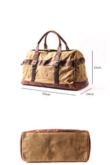 Khaki Waxed Canvas Leather Mens Waterproof Large Weekender Bag Travel Bag Luggage Bag for Men - iwalletsmen
