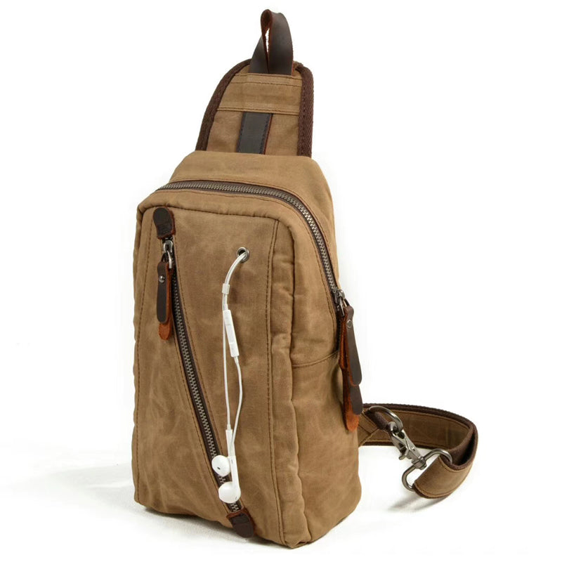 Cool Waxed Canvas Mens Chest Bag Sling Bag One Shoulder Packs for men iwalletsmen