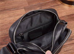 Black Leather Mens Tablet Messenger Bag Small Side Bag Black Shoulder Bag For Men - iwalletsmen