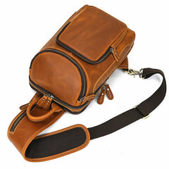 Coffee LEATHER MENS Sling Bag Best One Shoulder Backpack Top Chest Bag For Men