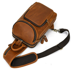 Coffee LEATHER MENS Sling Bag Best One Shoulder Backpack Top Chest Bag For Men