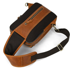 Coffee LEATHER MENS Sling Bag Best One Shoulder Backpack Top Chest Bag For Men
