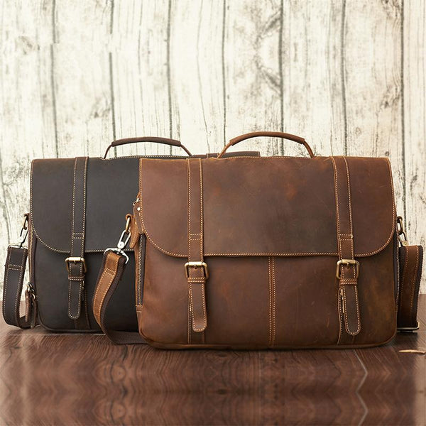 LEATHER MENS BRIEFCASE MESSENGER BAG WORK BAG Handbag FOR MEN - iwalletsmen