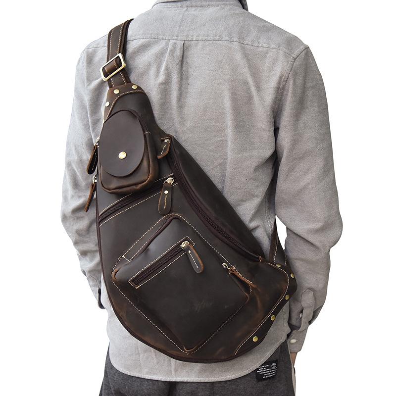 Cool Mens Sling Bags Leather Sling Shoulder Bag Leather Crossbody Pack iwalletsmen