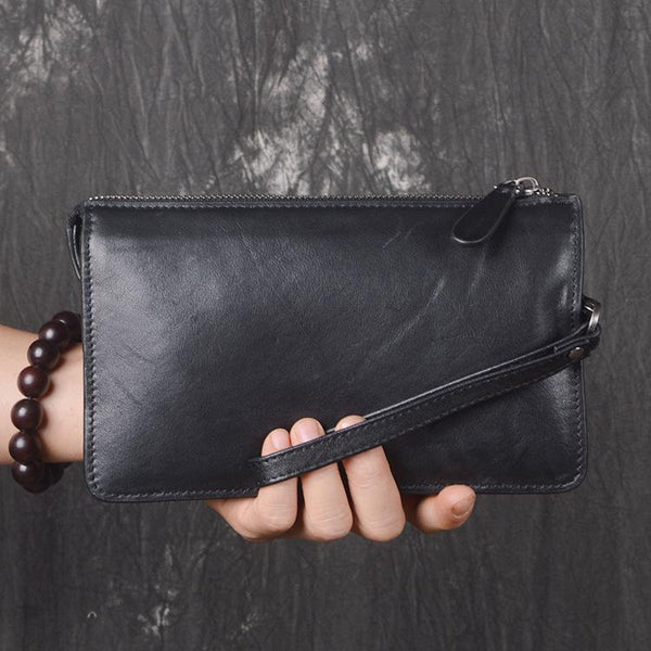 LEATHER MENS Wristlet Wallet Zipper Clutch FOR MEN - iwalletsmen