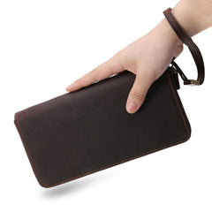 LEATHER MENS Wristlet Wallet Zipper Vintage Clutch FOR MEN - iwalletsmen