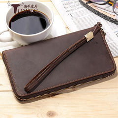 LEATHER MENS Wristlet Wallet Zipper Vintage Clutch FOR MEN - iwalletsmen