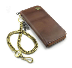 Badass Coffee Leather Men's Long Wallet with Chain Biker Chain Wallet Chain Wallet For Men - iwalletsmen