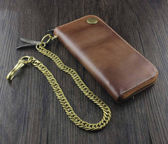 Badass Coffee Leather Men's Long Wallet with Chain Biker Chain Wallet Chain Wallet For Men - iwalletsmen