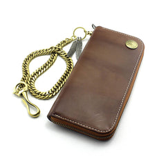 Badass Coffee Leather Men's Long Wallet with Chain Biker Chain Wallet Chain Wallet For Men - iwalletsmen