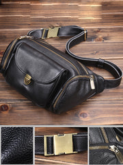 Coffee Leather Mens Fanny Packs Barrel Large Capacity Bum Bags Cool Waist Bag for Men