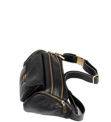Black Leather Mens Fanny Packs Barrel Large Capacity Bum Bags Cool Waist Bag for Men