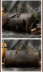 Large Duffle Bag Coffee Leather Mens Large Vintage Weekender Bag Travel Bag