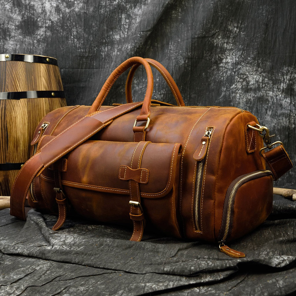 Vintage Leather Mens Large Weekender Bag Travel Bag Duffle Bag