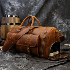 Large Duffle Bag Coffee Leather Mens Large Vintage Weekender Bag Travel Bag