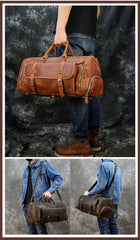Large Duffle Bag Brown Leather Mens Large Vintage Weekender Bag Travel Bag