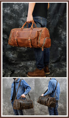 Large Duffle Bag Coffee Leather Mens Large Vintage Weekender Bag Travel Bag