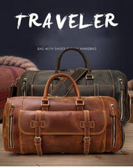 Large Duffle Bag Coffee Leather Mens Large Vintage Weekender Bag Travel Bag
