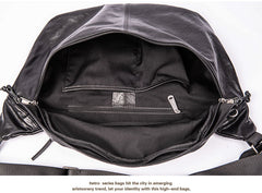 Large Leather Fanny Pack Men's Black Chest Bag Hip Pack 12‘’ Ipad Waist Bag For Men