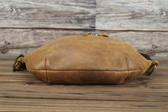 Large Coffee Leather Fanny Pack Men's Black Sling Bag Hip Bag 8 inches Waist Bag For Men