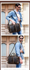 Large Leather Mens Briefcase Convertible Backpack Travel Briefcase 14‘’ Laptop Travel Briefcase For Men