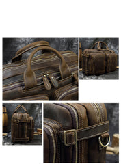 Large Leather Mens Briefcase Convertible Backpack Travel Briefcase 14‘’ Laptop Travel Briefcase For Men