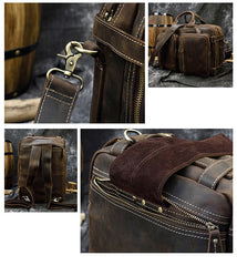 Large Leather Mens Briefcase Convertible Backpack Travel Briefcase 14‘’ Laptop Travel Briefcase For Men