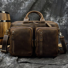 Large Leather Mens Briefcase Convertible Backpack Travel Briefcase 14‘’ Laptop Travel Briefcase For Men