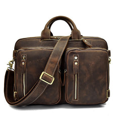 Large Leather Mens Briefcase Convertible Backpack Travel Briefcase 14‘’ Laptop Travel Briefcase For Men