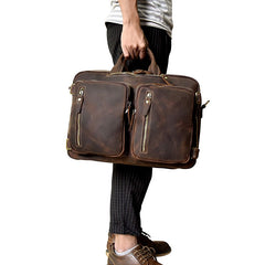 Large Leather Mens Briefcase Convertible Backpack Travel Briefcase 14‘’ Laptop Travel Briefcase For Men