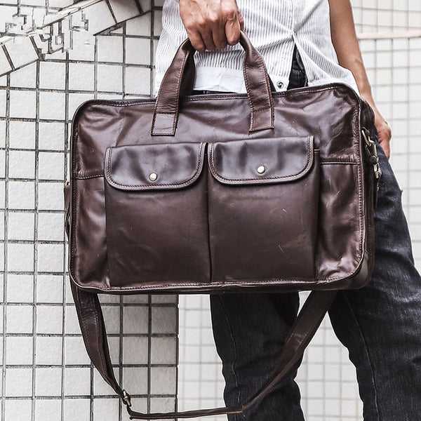 Large Leather Mens Briefcase Work Briefcase Business Briefcase 15.6‘’ Laptop Briefcase For Men
