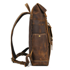 Large Leather Mens Travel Backpack Laptop Backpack Leather Rollup Backpack For Men