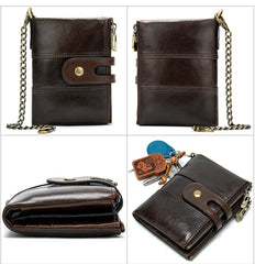 Cool Brown Leather Men's Biker Chain Wallet Black Small Wallet with Chain For Men - iwalletsmen