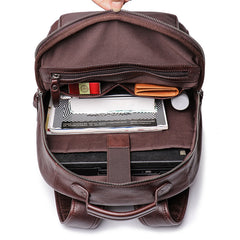 Cool Brown Leather Men's 15'' Laptop Backpack School Backpack Travel Backpack For Men - iwalletsmen