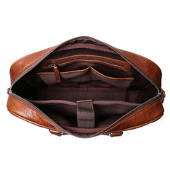 Vintage Brown Leather Men's Professional Briefcase 15‘’ Laptop Briefcase Work Handbag For Men - iwalletsmen
