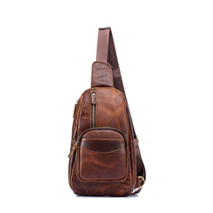 Cool Brown Leather Men's Sling Bag Chest Bag Vintage One Shoulder Backpack For Men - iwalletsmen