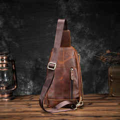 Cool Brown Leather Men's Sling Bag Chest Bag Vintage One Shoulder Backpack For Men - iwalletsmen