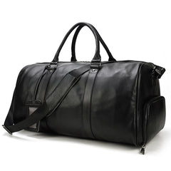 Cool Black Large Leather Men's Overnight Bag Weekender Bag Travel Luggage Bag For Men - iwalletsmen
