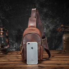 Cool Vintage Leather Mens Sling Bag Chest Bag Vintage One Shoulder Backpack For Men - iwalletsmen
