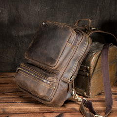 Cool MENS LEATHER CHEST BAGS SLING BAGs ONE SHOULDER BACKPACK FOR MEN - iwalletsmen